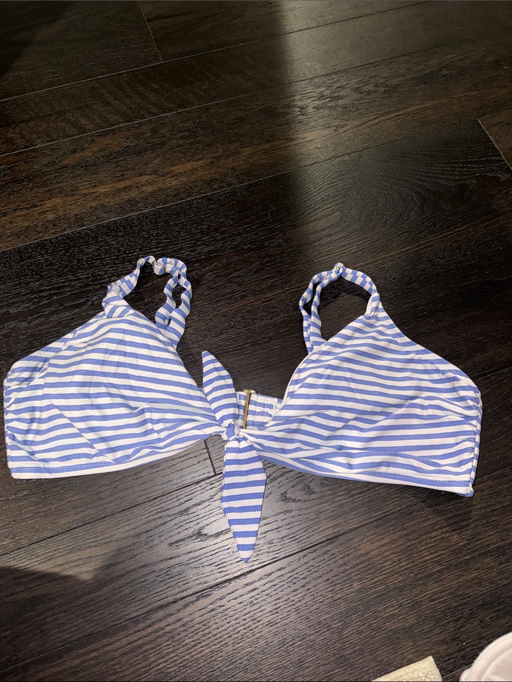 Striped Blue & White Tie-Front Bikini Top